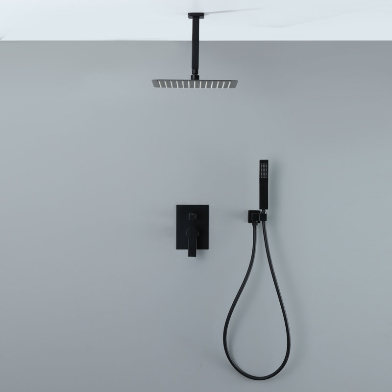 Ensemble de robinet de douche en nickel brossé de 12 po pour installation au plafond, Noir mat