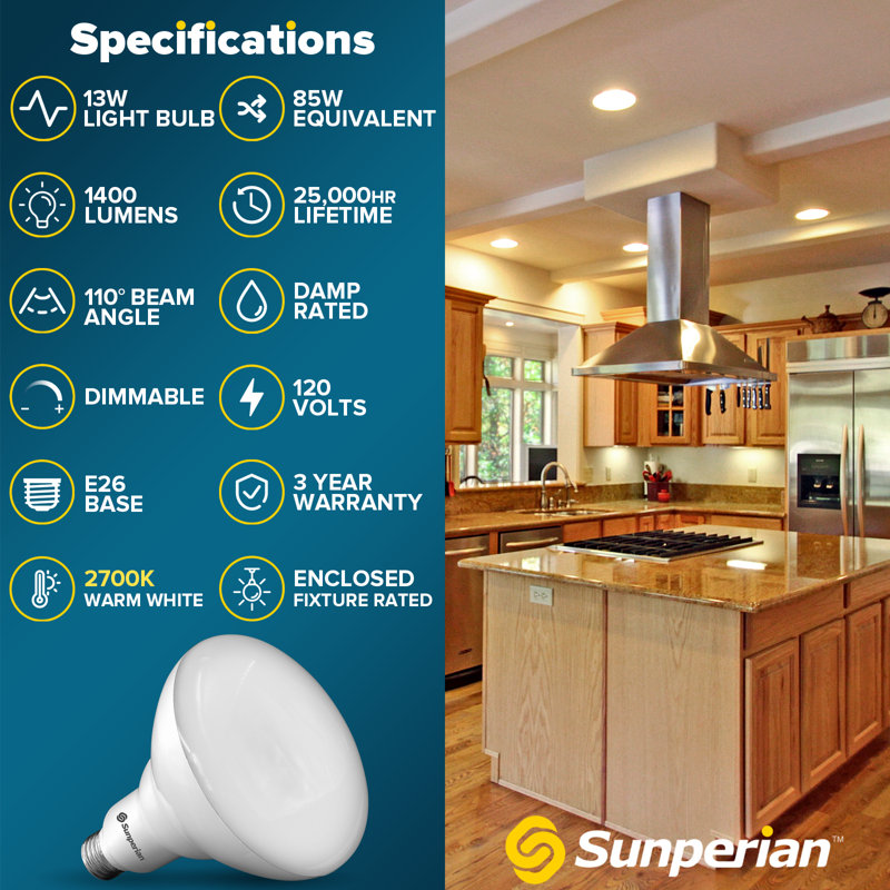 13 Watt (85 Watt Equivalent), BR40 LED, Dimmable Light Bulb, E26/Medium (Standard) Base, 2700 K