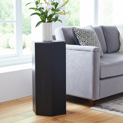 Modern Mango Wood and Stone Accent Table - Sleek Geometric Design, Durable Construction, Stylish Contemporary Home Decor Piece