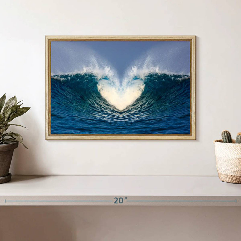 Vague de cœur océanique, Cadre flottant en bois naturel, 13 po x 9 po