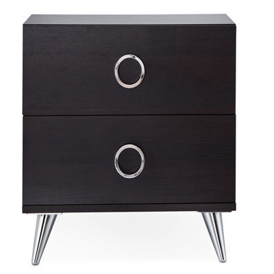 Table d'appoint rectangulaire pour la maison - 2 tiroirs, pieds argentés modernes, style compact avec deux tiroirs organisateurs essentiels contemporains, pieds argentés