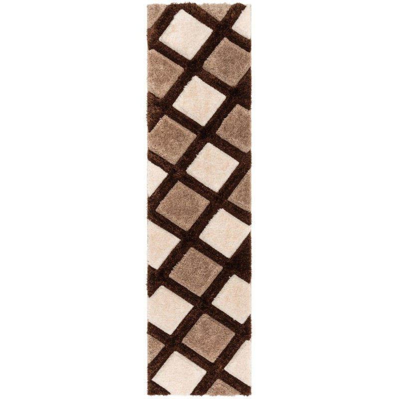 Tapis à poil long brun / crème Cobina, Tapis de couloir 2 pi 7 po x 9 pi 10 po