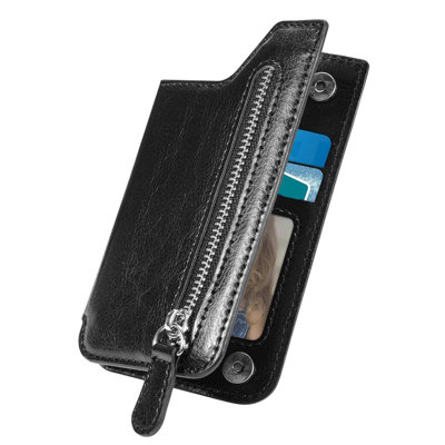 Leather card holder Multifunctional Adhesive Phone Wallet Card,Mobile Phone Card Case, Card Cover, Multiple Card, Zipper, Hand Back Sticker Card Case