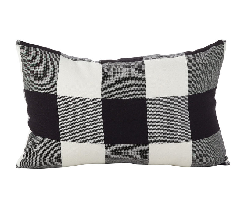  Housse de coussin rectangulaire intérieure / extérieure à carreaux, Noir / blanc, Polyester / bourre de polyester
