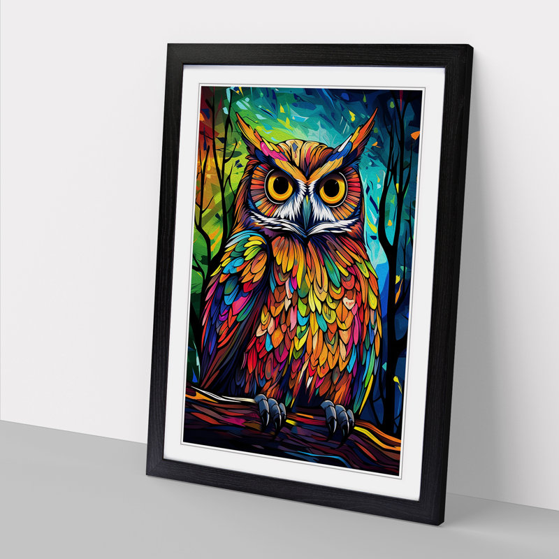 Owl Pop - Single Picture Frame Print on Wood, Black , 34cm H x 25cm W x 2cm D