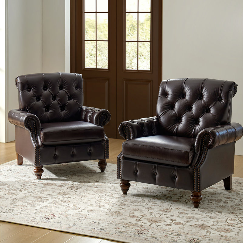 Ensemble de chaises d'appoint en cuir de vache l 36,5 "Treasie (ensemble de 2), Espresso