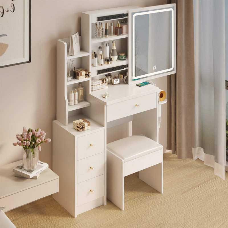 Table de coiffeuse polyvalente et compacte avec des caractéristiques avancées pour s'habiller avec style