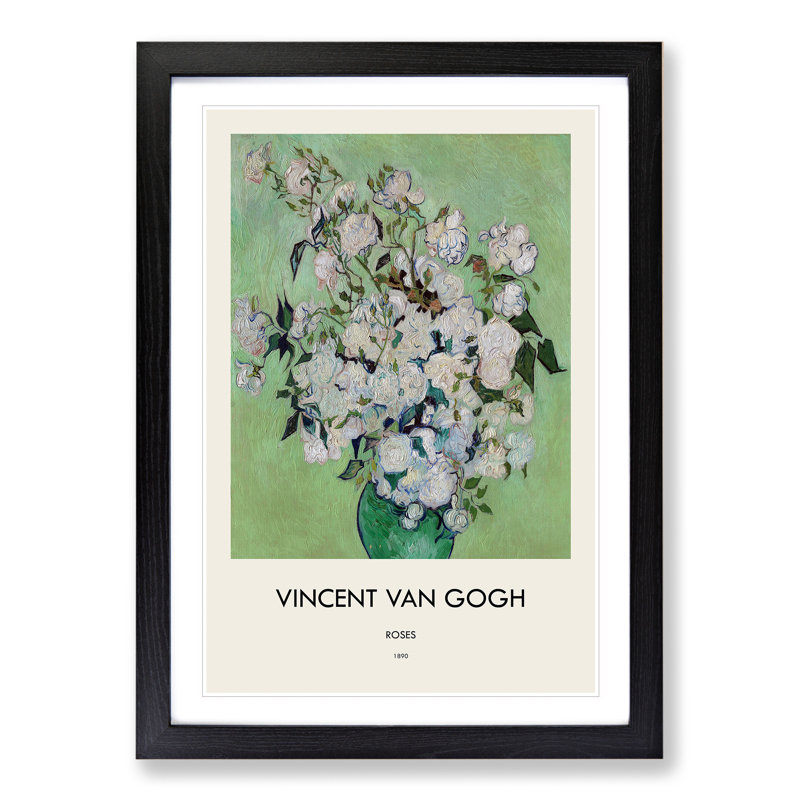 White Roses by Vincent Van Gogh - Picture Frame Art Prints, 65cm H x 48cm W x 2cm D, Black Framed