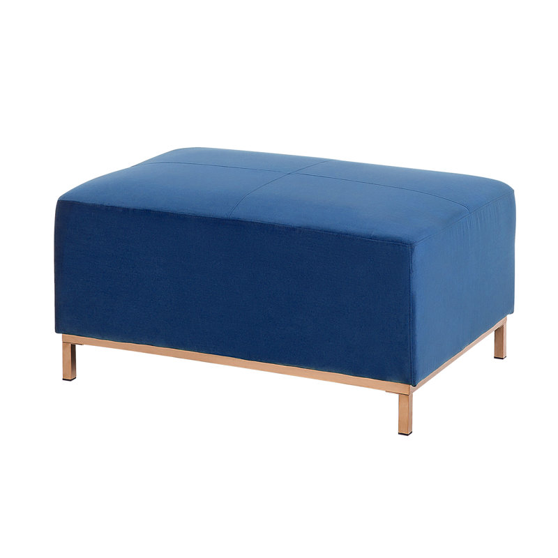 Frances 95cm Wide Velvet Rectangle Footstool Ottoman, Blue, Gold