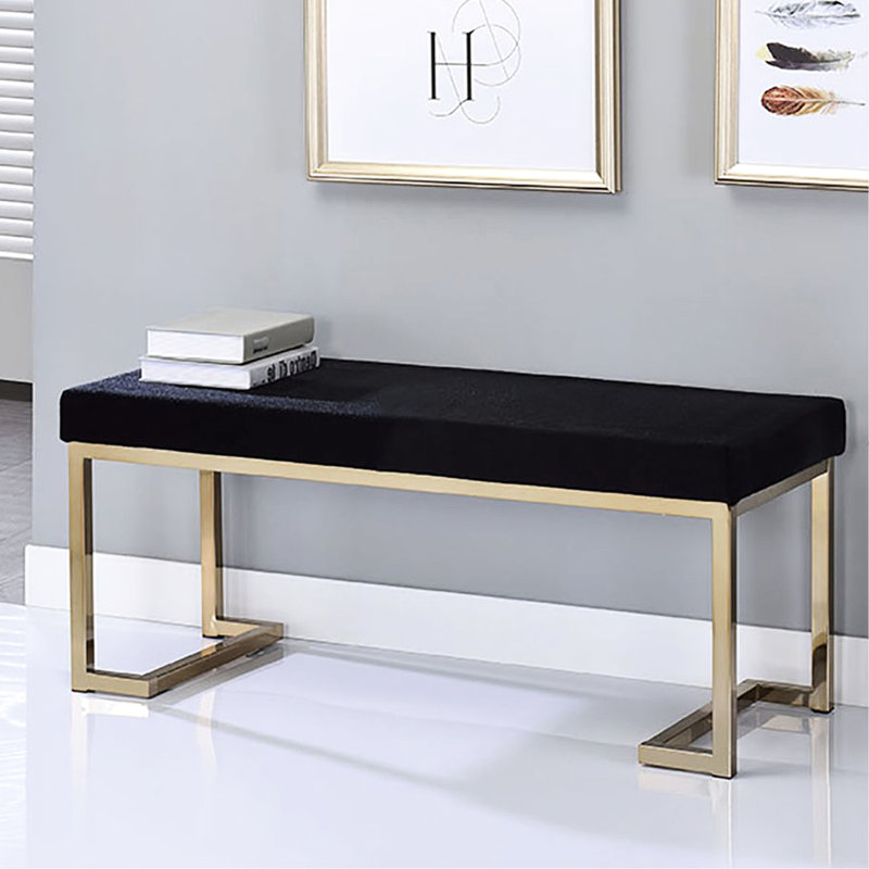 Banc de chambre à la mode en noir et champagne avec assise en tissu de fabrication métallique