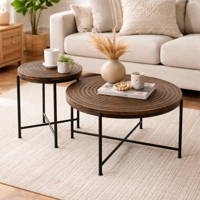 Ensemble de 2 tables basses et tables de bout Sierra, plateau en noyer