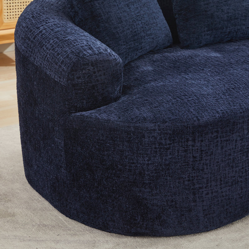 Canapé incurvé en chenille bleue, 3 coussins, aucun assemblage requis, siège en mousse à mémoire de forme, idéal pour les familles actives et les maisons.