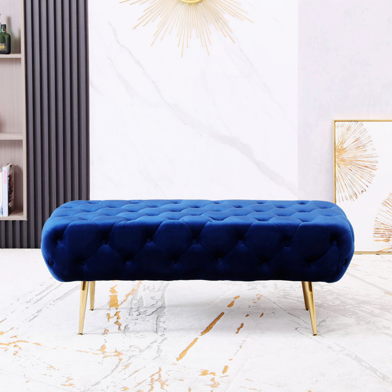 Banc rembourré en velours Maroska, Bleu