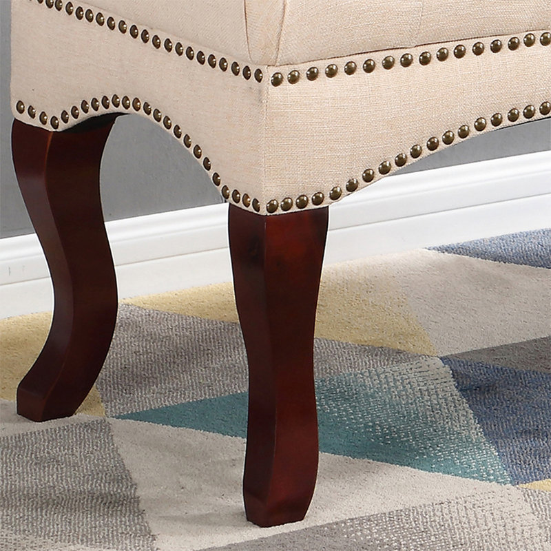 Banc rembourré beige, H 17,72 po x l 47,24 po x P 15,75 po