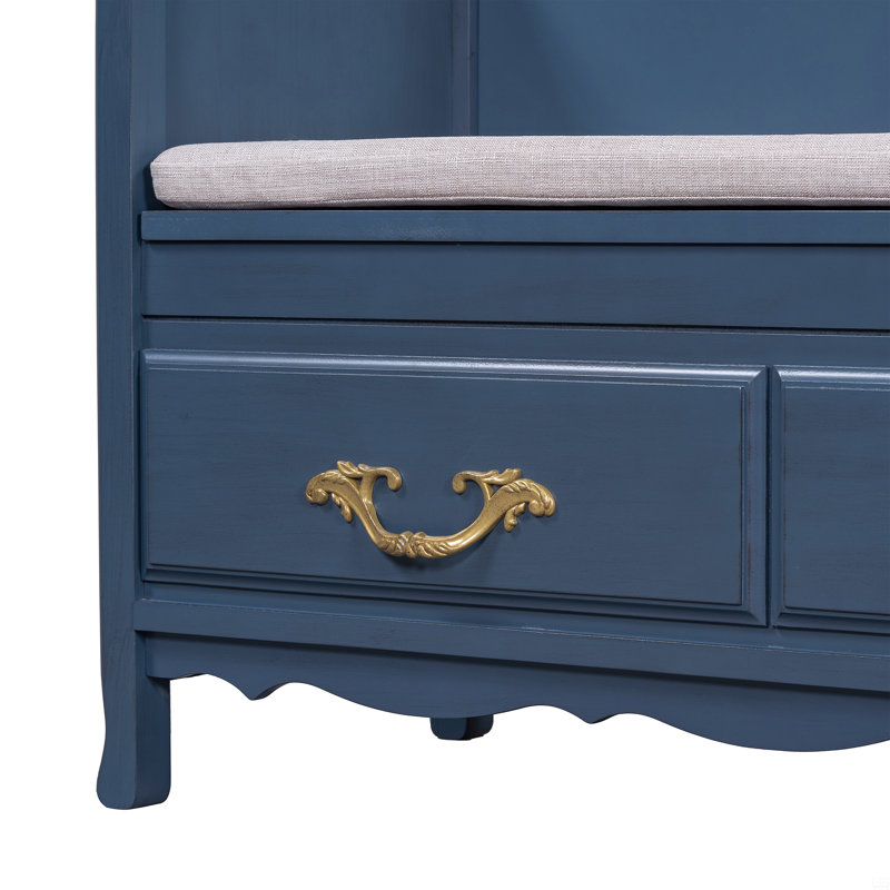 Banc à chaussures avec coussin amovible, banc d'entrée avec rangement caché, Marine antique