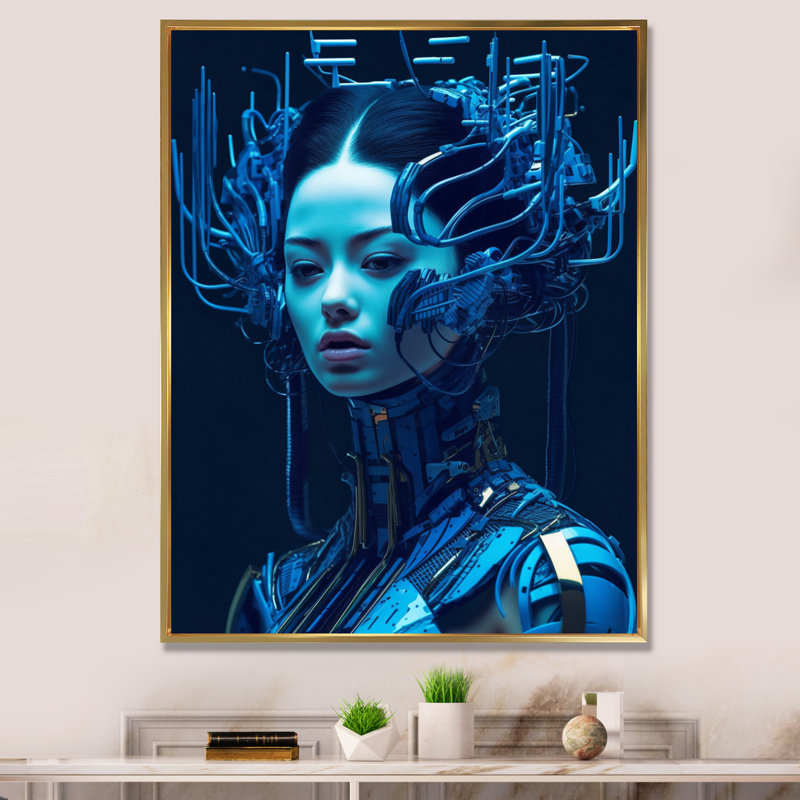 Sci Fi, personnage féminin I sur toile, H 44 po x l 34 po x P 1,5 po, Cadre flottant doré