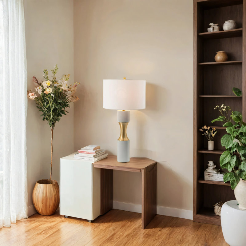 Metal Table Lamp With White Lampshade