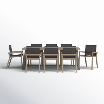 Asheton 8 - Person Wood Patio Dining Set with Extendable Rectangular Table
