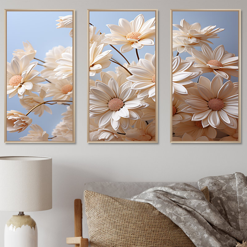 Ensemble de salon marguerites blanches, Cadre naturel flottant, H 32 po x l 48 po x P 1 po