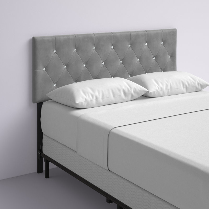 Ameer Velvet Upholstered Panel Headboard, Grey Velvet, Queen
