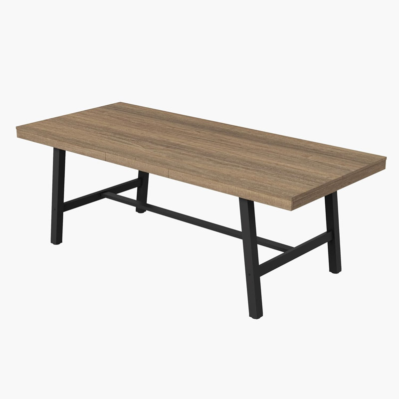 78.7" Industrial Dining Table for 6-8, Large Rectangular Kitchen Table with Sturdy Metal Frame, Beige Wood