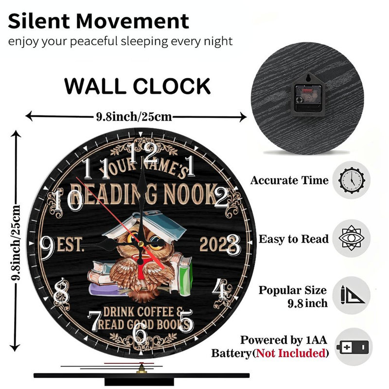 Horloge murale en bois 10 po, mouvement silencieux, à piles (piles AA non incluses), décor artistique, parfait pour les décorations
