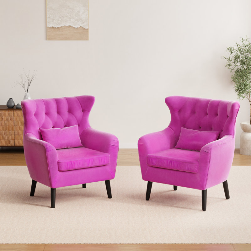 Fauteuil d'appoint en velours capitonné à boutons épais, Velours rose