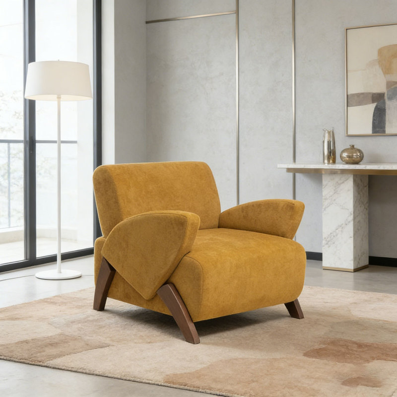 Fauteuil d'appoint en velours 28,15 pouces, Jaune brunâtre