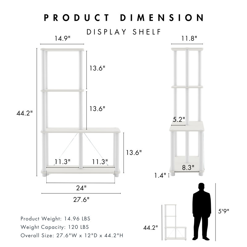 Étagère de rangement Terzenbach, (4 tablettes) H 44,17 po x l 27,55 po x P 12 po, Blanc