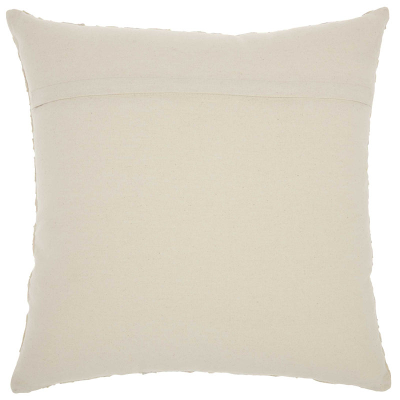 Ivory and Silver Embroidered Cotton Square Throw Pillow