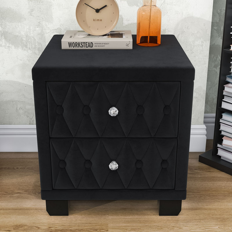 Tables de chevet, table de chevet étroite traditionnelle avec 2 tiroirs, Noir