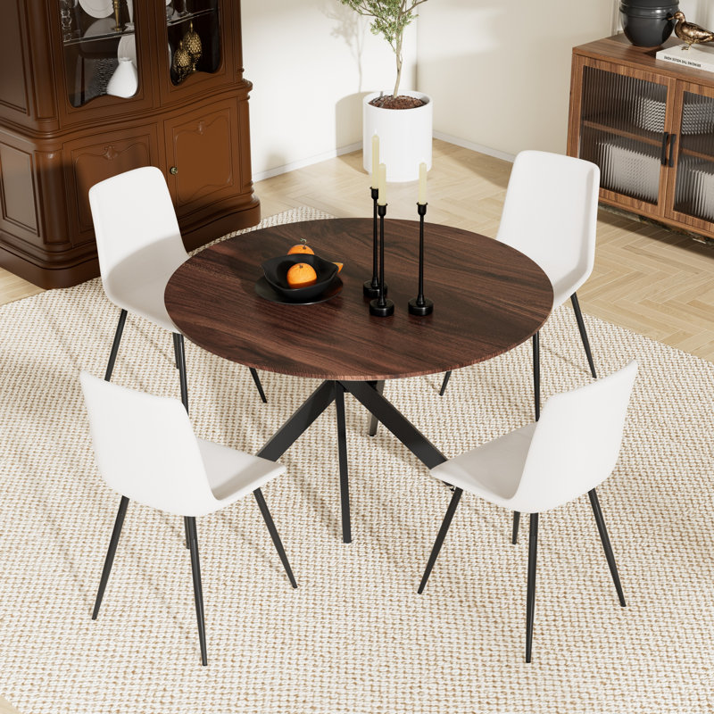 Table de salle à manger ronde pour 4, Blanc, Brun, H 30 po x L 36 po x l 36 po