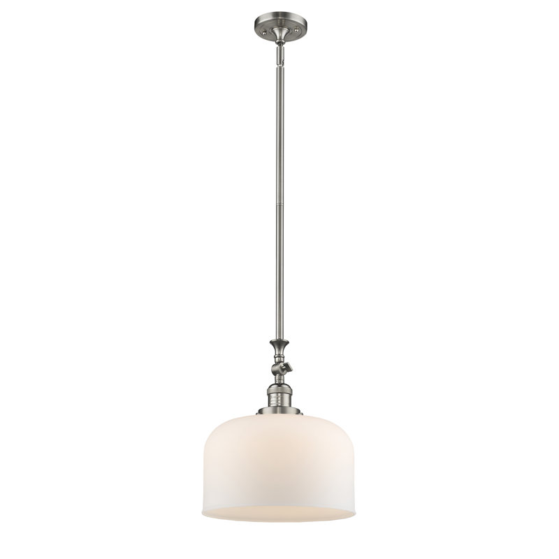 Hiers 1 - Light Single Pendant, Brushed Satin Nickel, Matte White Cased, 6 Watt Vinage LED Bulb