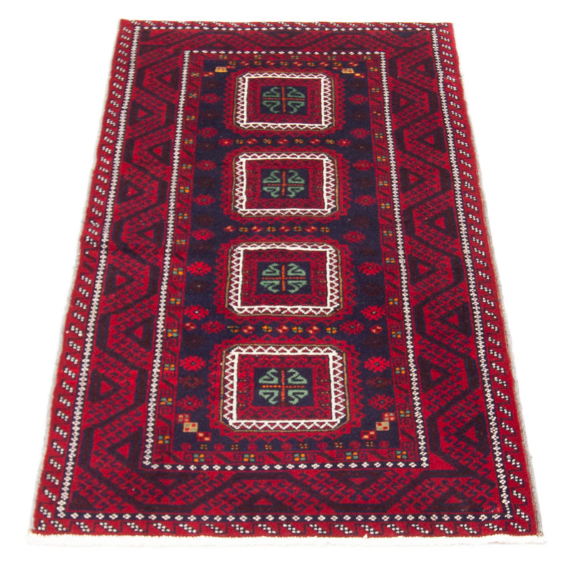 Tapis rouge en laine noué à la main de conception unique 3 pi 2 po x 6 pi 5 po New Age Perronette