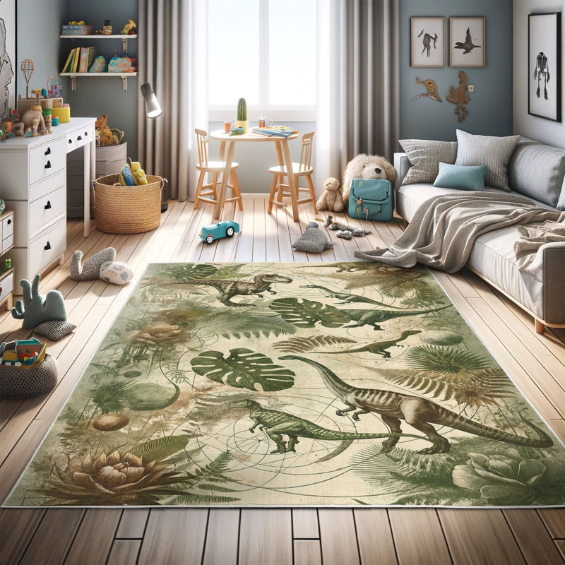 Tapis décoratif à longues fibres en polyester à haute densité Ambesonne Dinosaur, Rectangle 2 pi 3 po x 3 pi 9 po