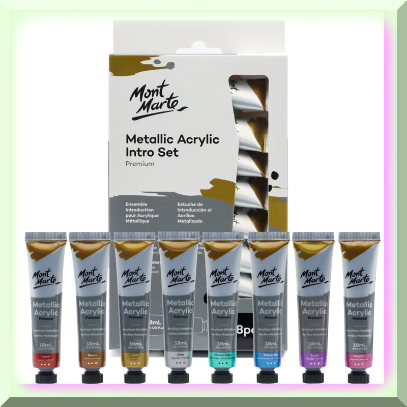 Metallic Acrylic Paint Set 8 Colors 18ml