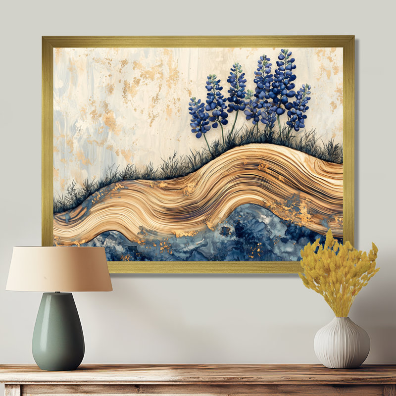 Jabiel - Floral Large Wall Art, H 16 po x l 32 po, Cadre simple, Doré