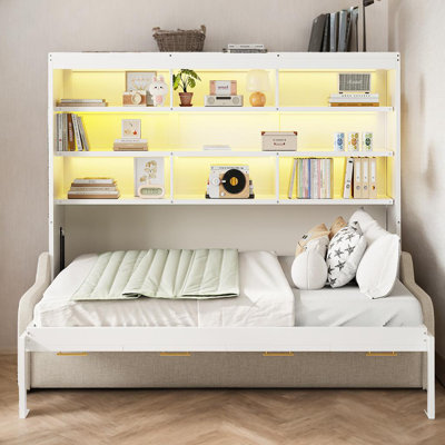 Canapé-lit escamotable moderne avec tablettes de rangement intégrées et lumière DEL