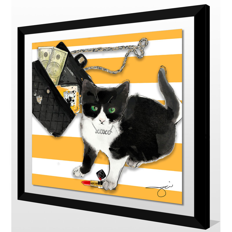 «Purrfection», reproduction de peinture à l'aquarelle sur toile, Cadre noir, H 25,5 po x l 25,5 po x P 1 po