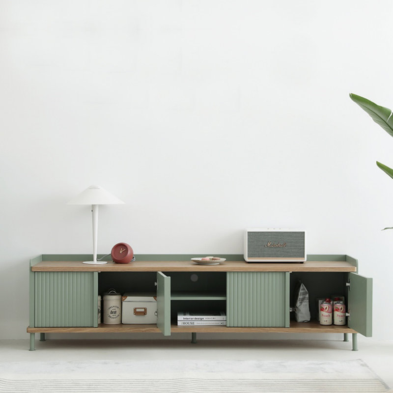 Meuble télé simple rayé, H 20,08 po x L 71,65 po x l 15,75 po, Vert menthe