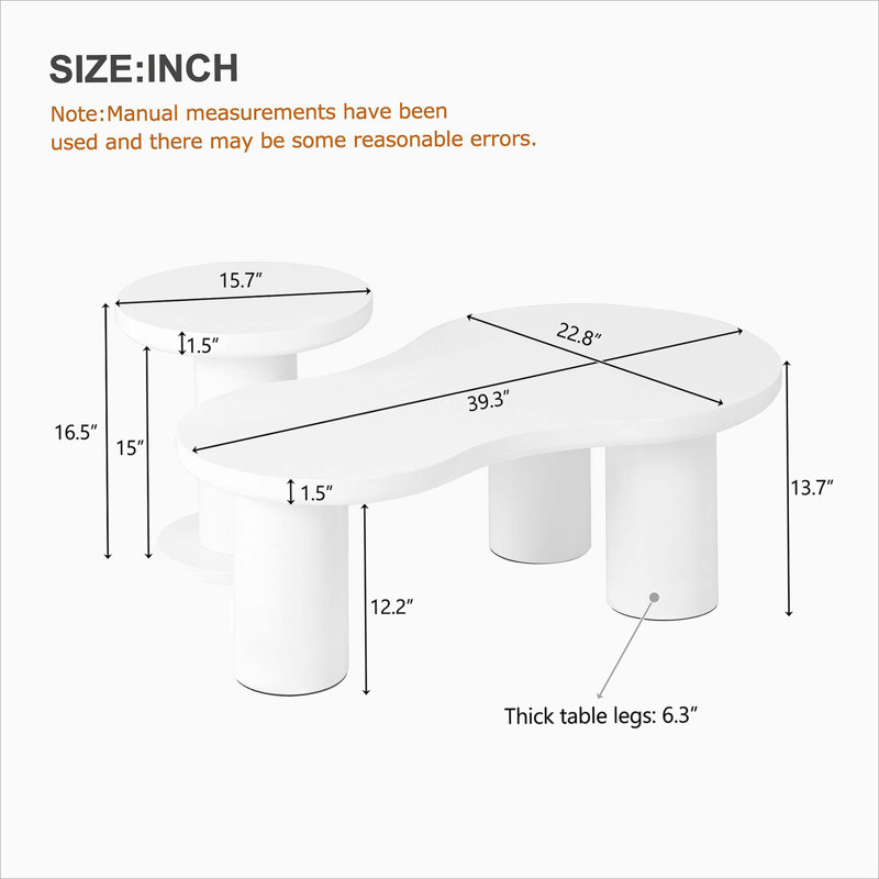 Easy Assembly Nesting Coffee Table With Round Small Side Table, Set Of 2, White