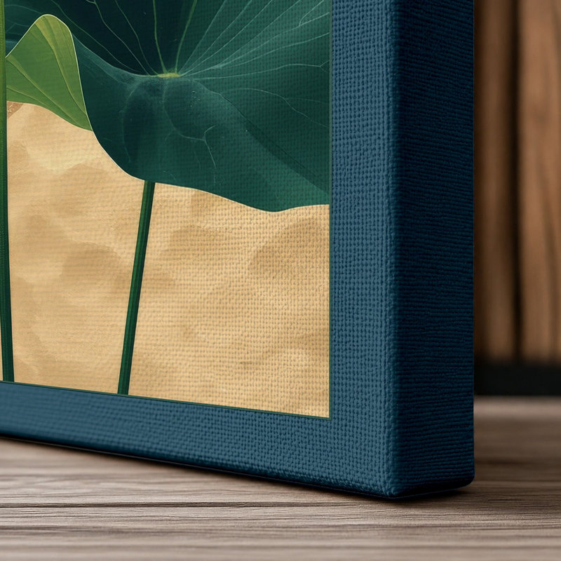 Lotus in Bloom Botanical - Wrapped Canvas, 36x24 - 91.4 x 61.0 cm, Teal Border
