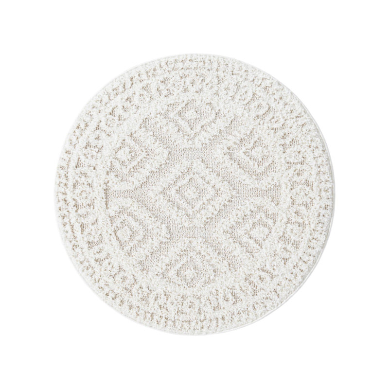 Tapis ivoire en polyester tissé à la machine Jennylynn, Rond 3 pi 3 po