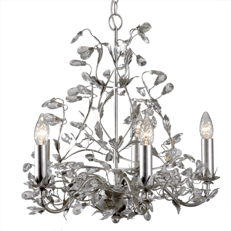 Glasser 5 - Light Candle Style Chandelier, Brushed Silver