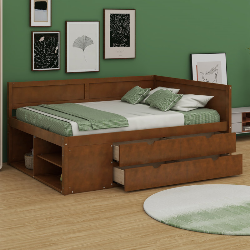 Kaella Daybed With Drawers And Shelves, Walnut, Full