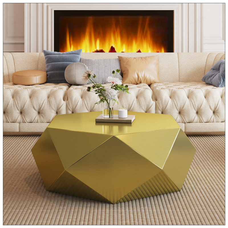 Table basse hexagonale moderne en acier inoxydable, aucun assemblage requis, parfaite pour les salons et les balcons, Doré