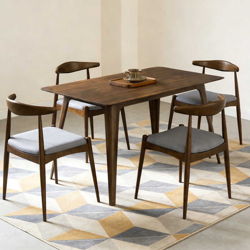 Ensemble de salle à manger 5 pièces avec 4 chaises et des pieds robustes, Gris antique