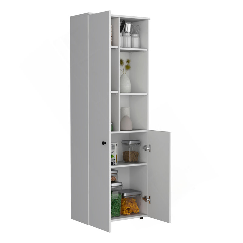 Konik 67-Inch High Storage Cabinet Kitchen Pantry With Three Doors And  Three Exterior Shelves, White