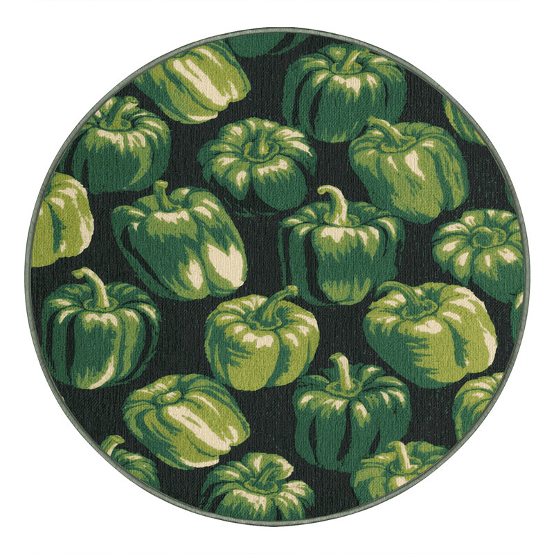 Washable Bell Pepper Green Vegetables Area Rug, Round 8'