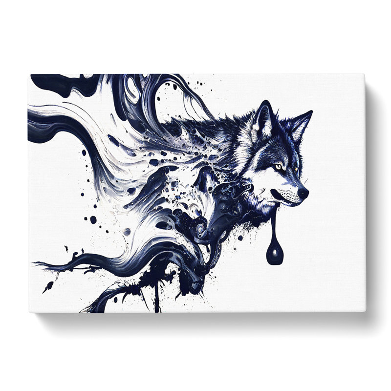 Paint Drip Wolf Abstract - Wrapped Canvas, 35cm H x 50cm W x 3cm D